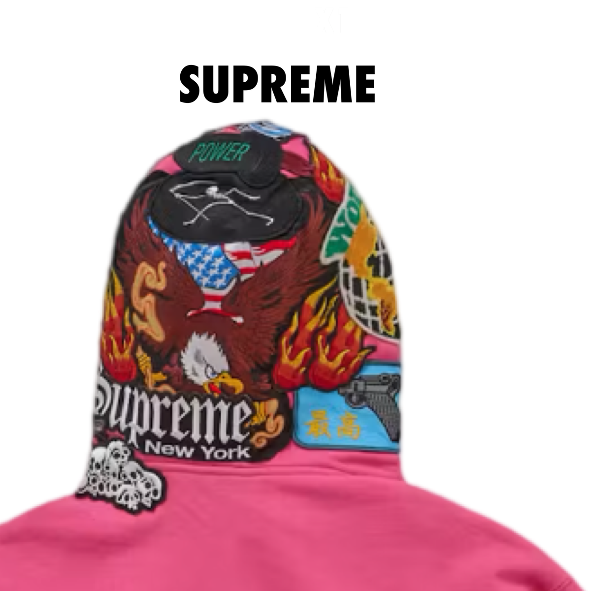Supreme Patches Zip Up Hooded Sweatshirt pink