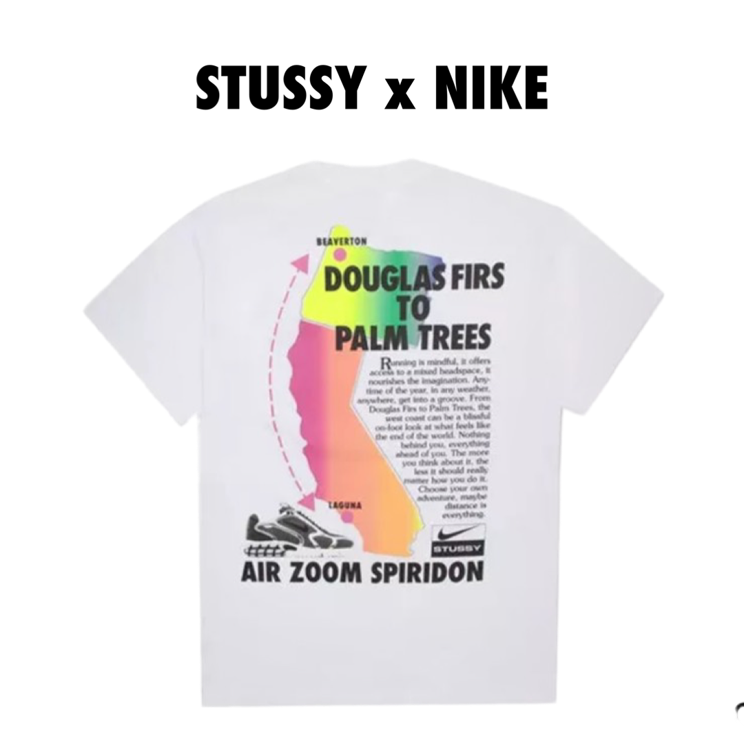 Nike x Stussy Air Zoom Spiridon Douglas Firs To Palm Trees T shirt Whi Drexlers