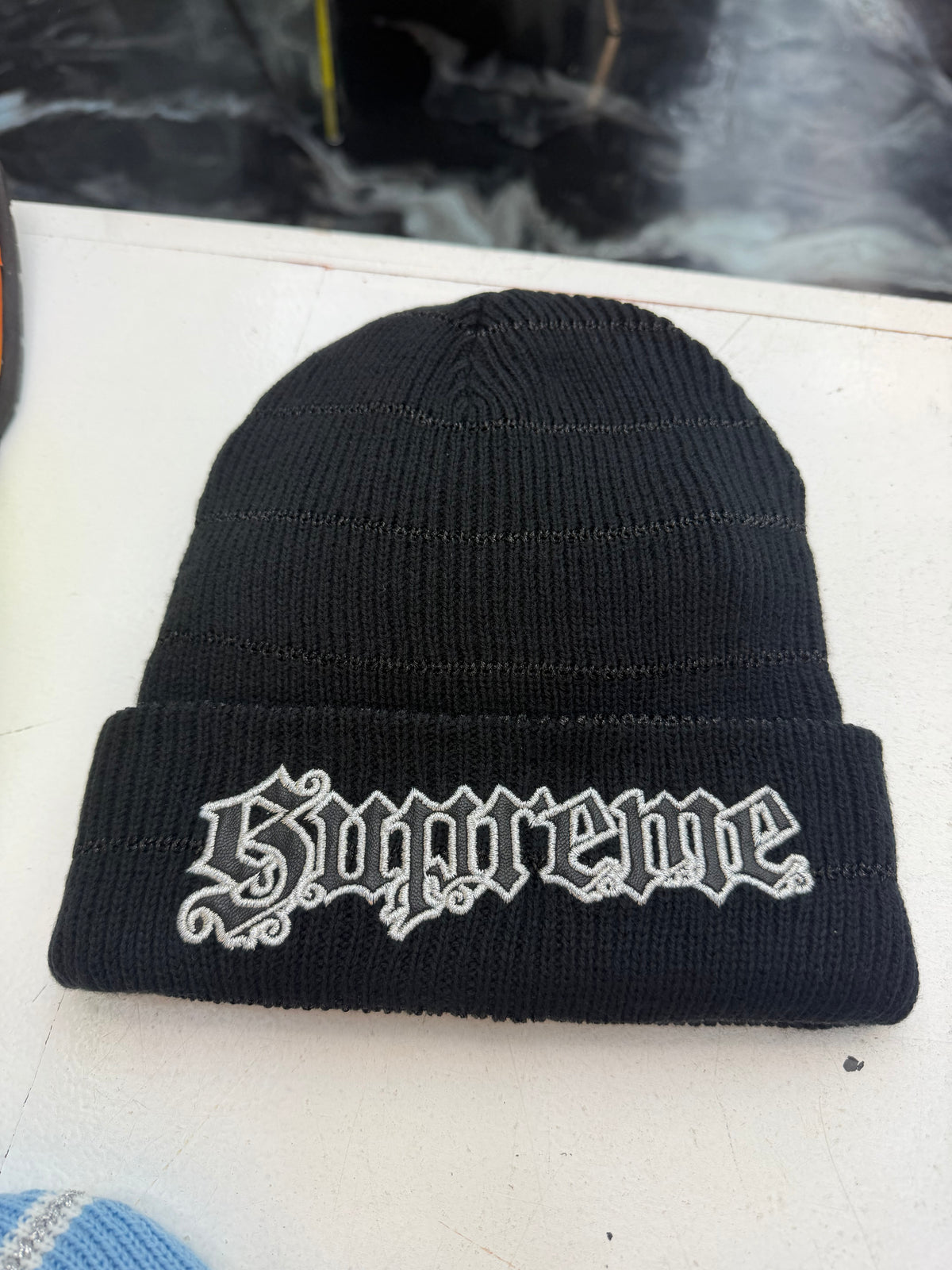 Supreme Metallic Stripe Beanie black