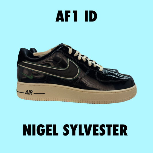 NIKE NIGEL SYLVESTER AIR FORCE1 BY YOU ID SATIN BLACK OFF WHITE GREEN (39)