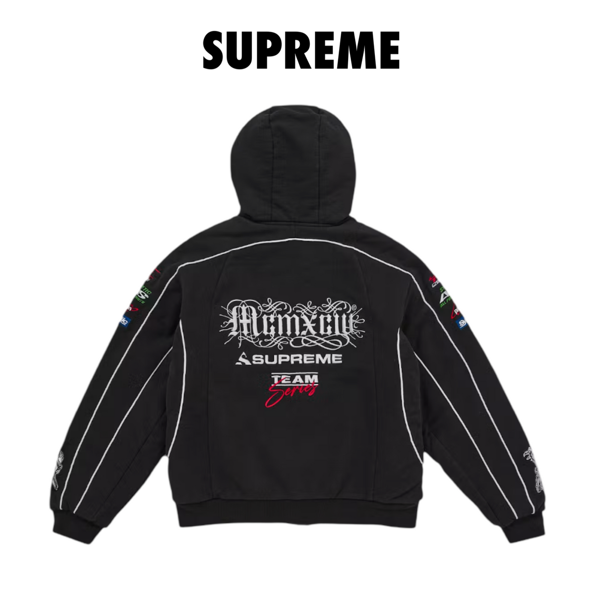 Supreme Racing Lined Zip Up Hooded Sweatshirt black