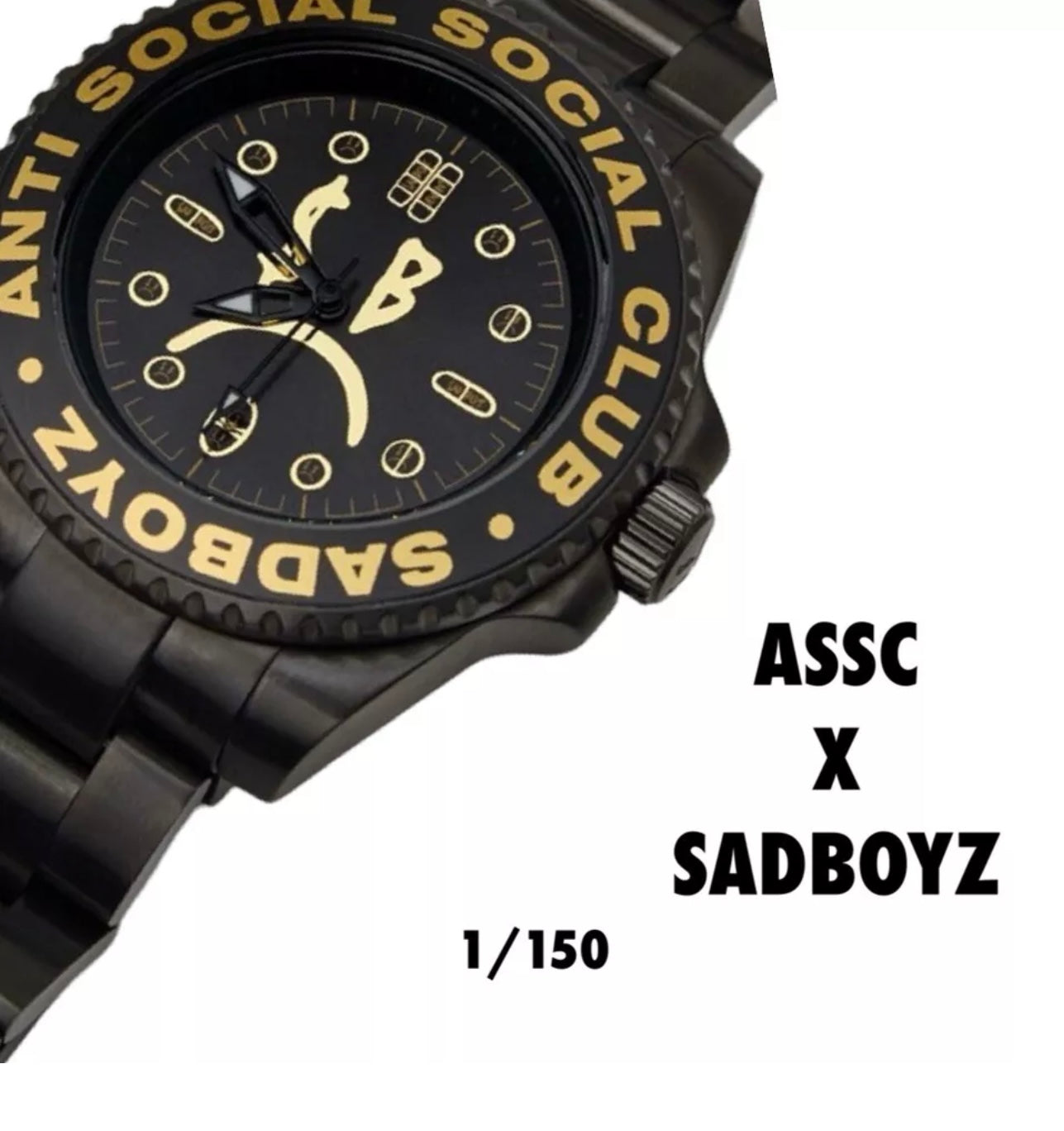 Anti Social Social club ASSC X SADBOYZ Watch Rare 1/150 Black