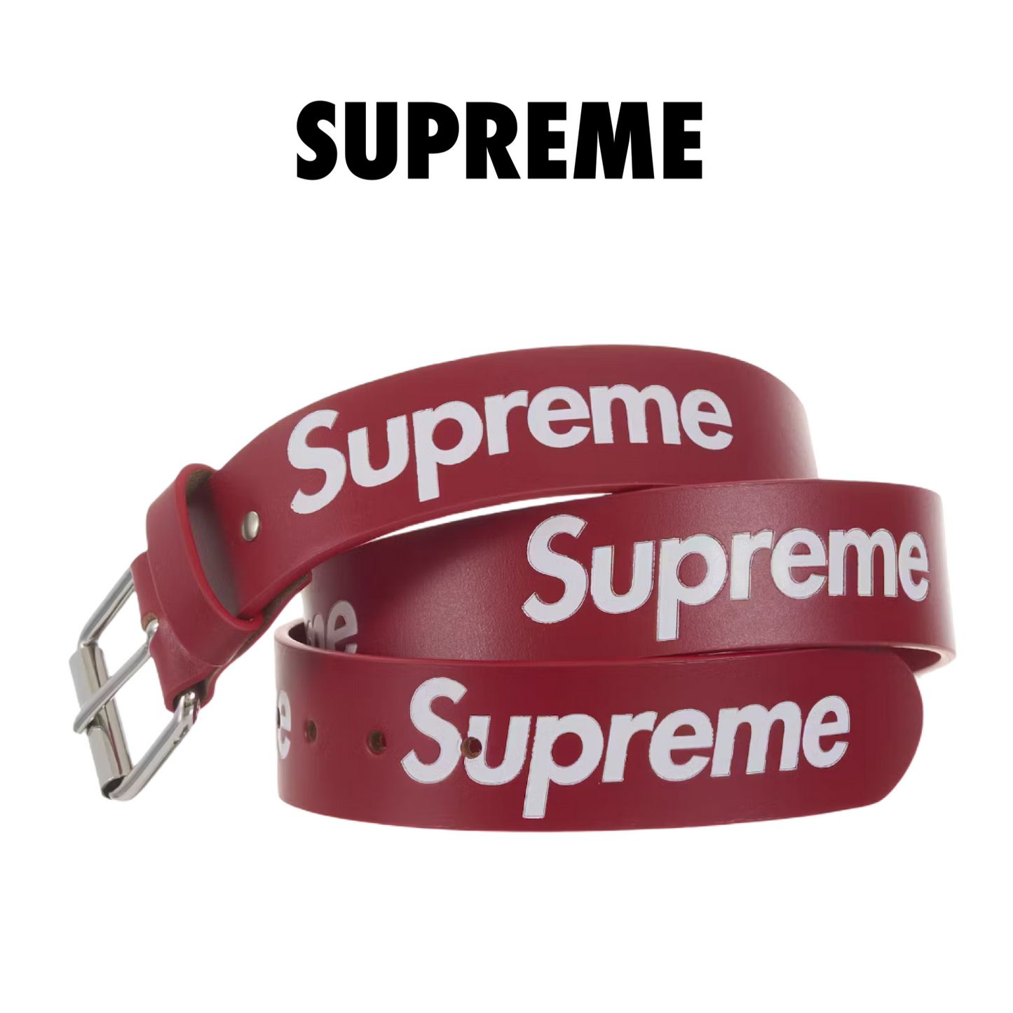 Supreme Repeat Leather Belt (FW25) Red