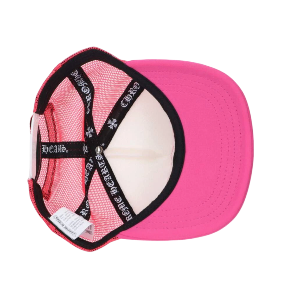 Chrome Hearts Trucker Cap 3 Cemetery Leather Patch Mesh Pink White