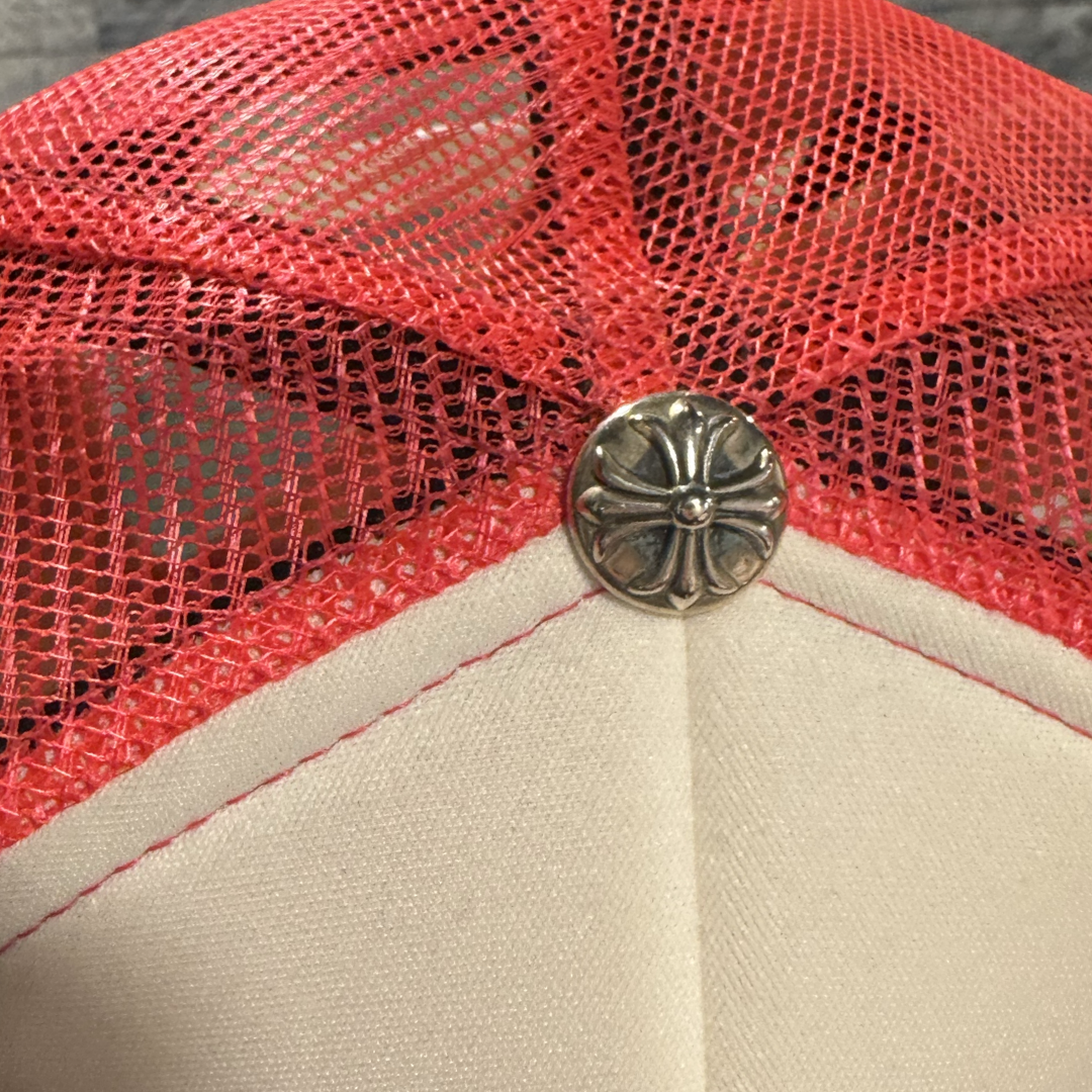 Chrome Hearts Trucker Cap 3 Cemetery Leather Patch Mesh Pink White