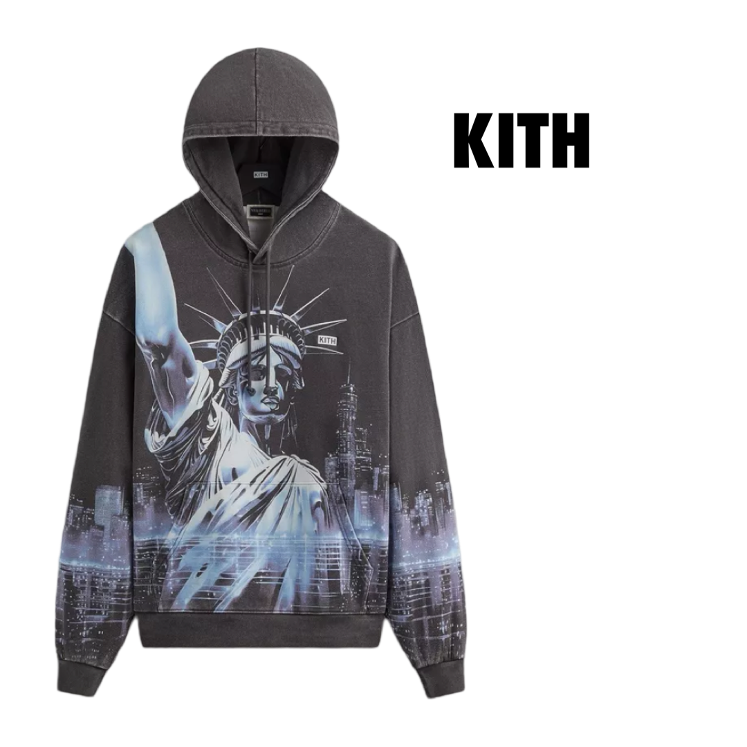 Kith NY to the World Neon Liberty Vintage Nelson Hoodie in Black