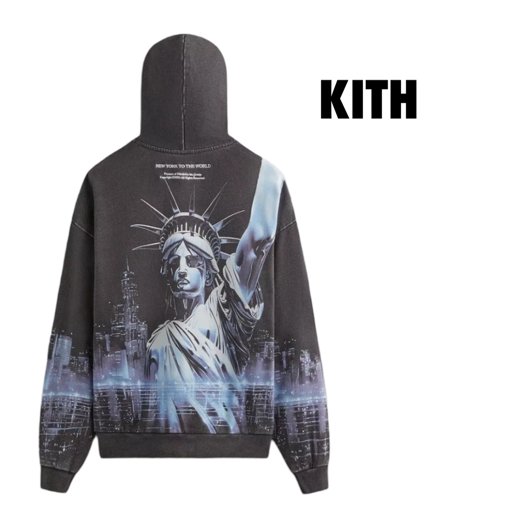 Kith NY to the World Neon Liberty Vintage Nelson Hoodie in Black