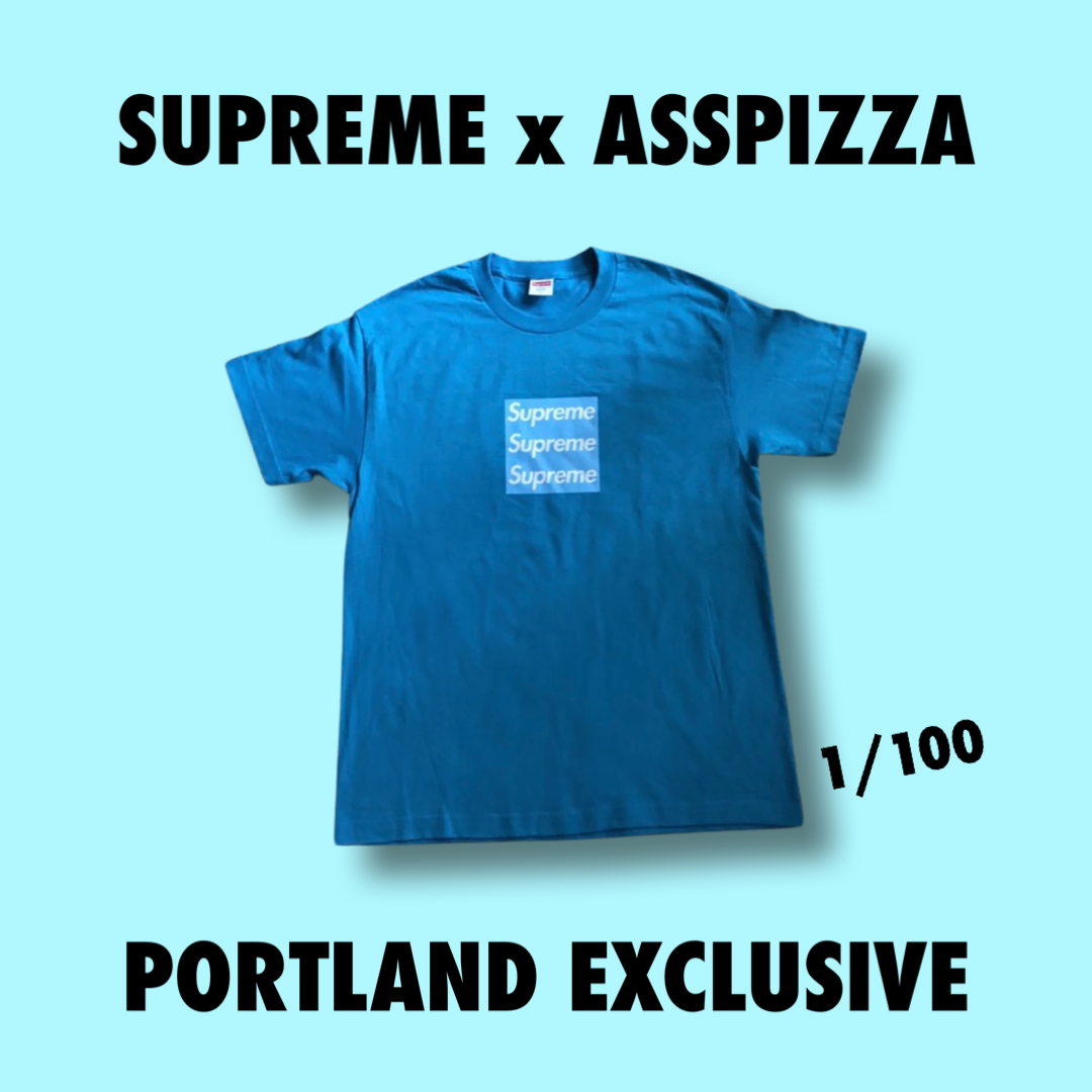 Asspizza x Supreme Triple Box Logo Blue On Blue Tee