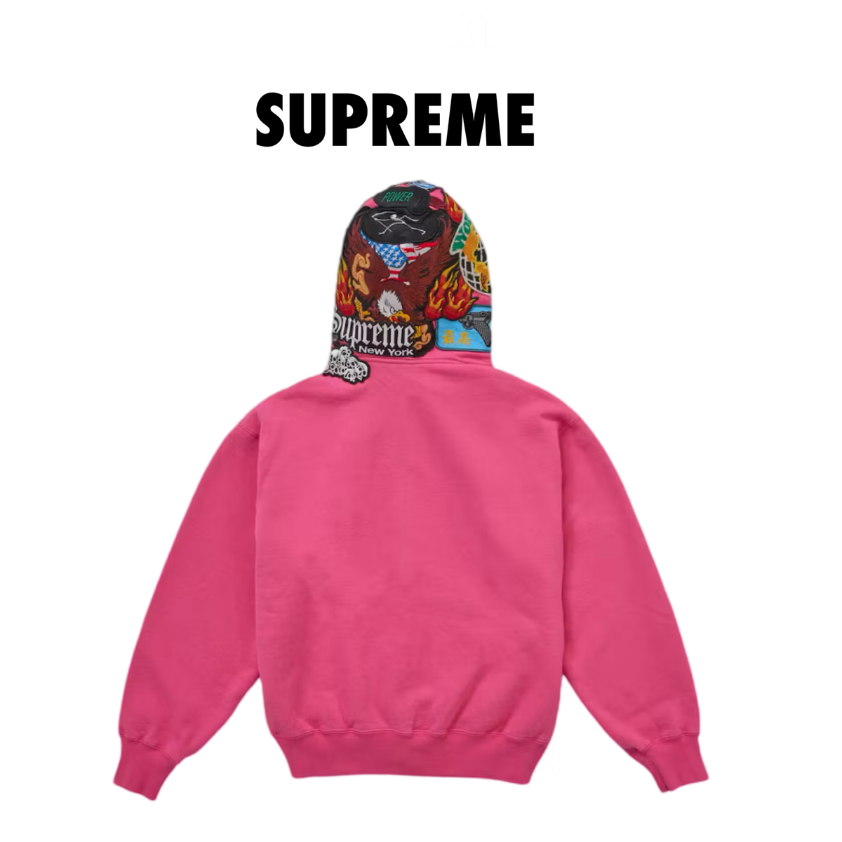 Supreme Patches Zip Up Hooded Sweatshirt pink