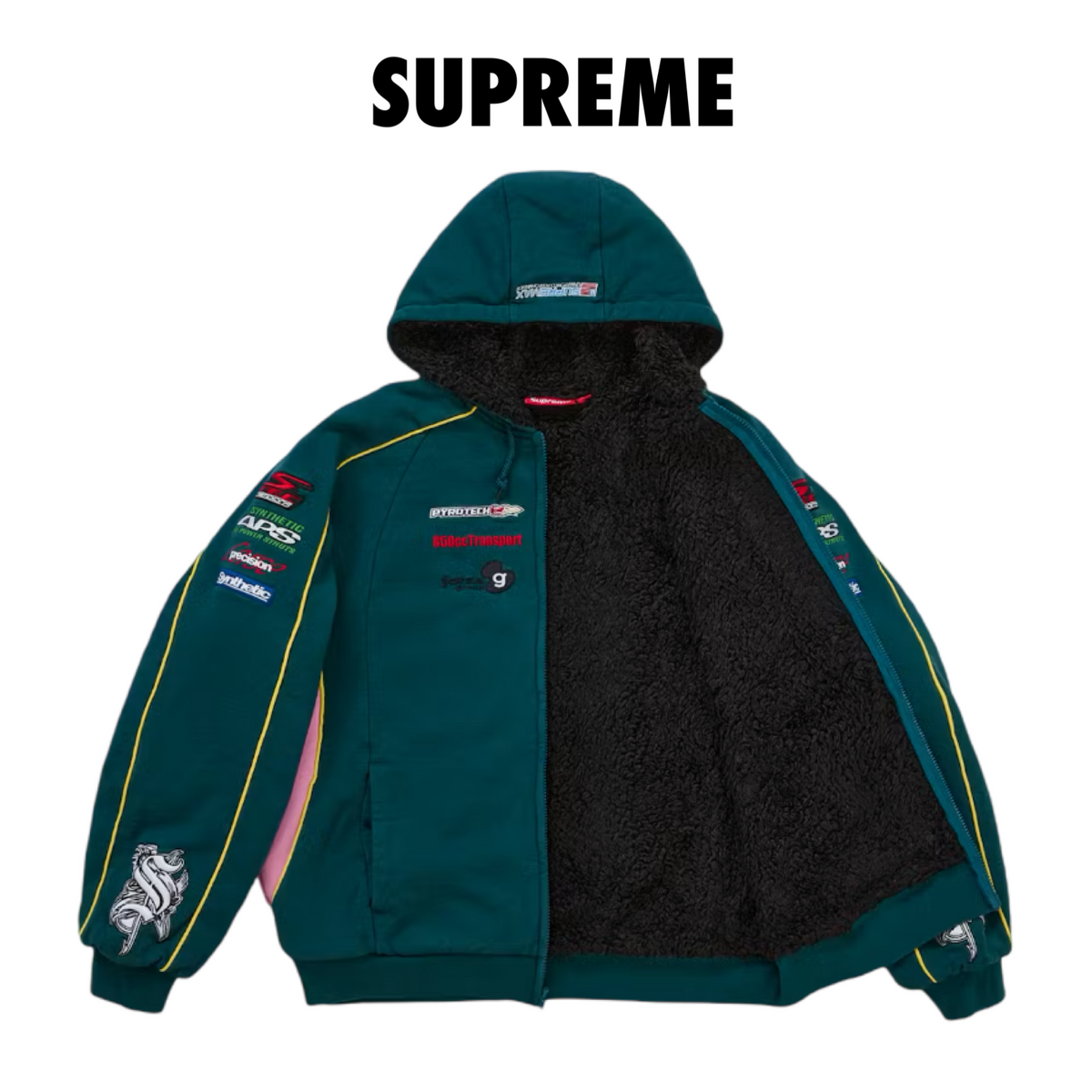 Supreme Racing Lined Zip Up Hooded Sweatshirt Dark teal