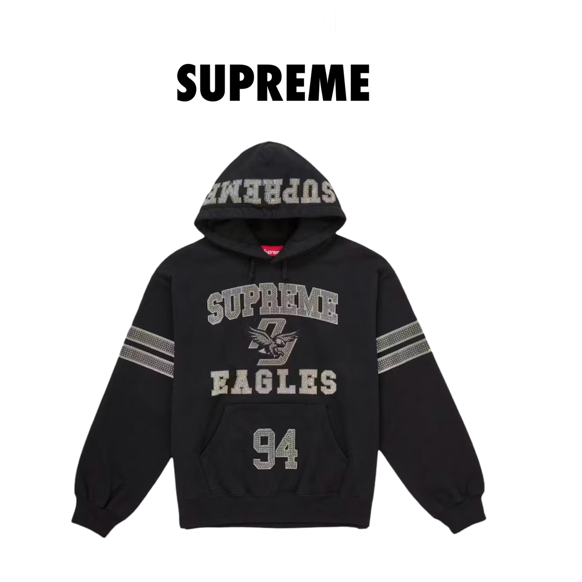 Supreme Rhinestone Eagle Hooded Sweatshirt Black