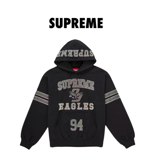 Supreme Rhinestone Eagle Hooded Sweatshirt Black