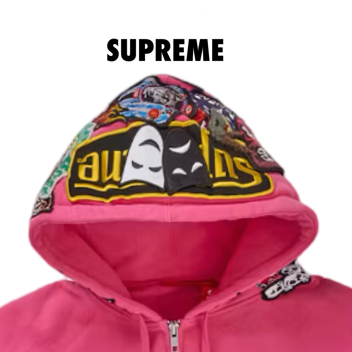Supreme Patches Zip Up Hooded Sweatshirt pink