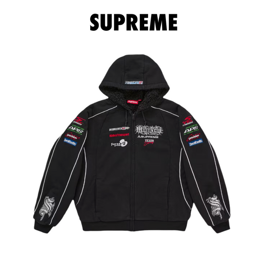 Supreme Racing Lined Zip Up Hooded Sweatshirt black