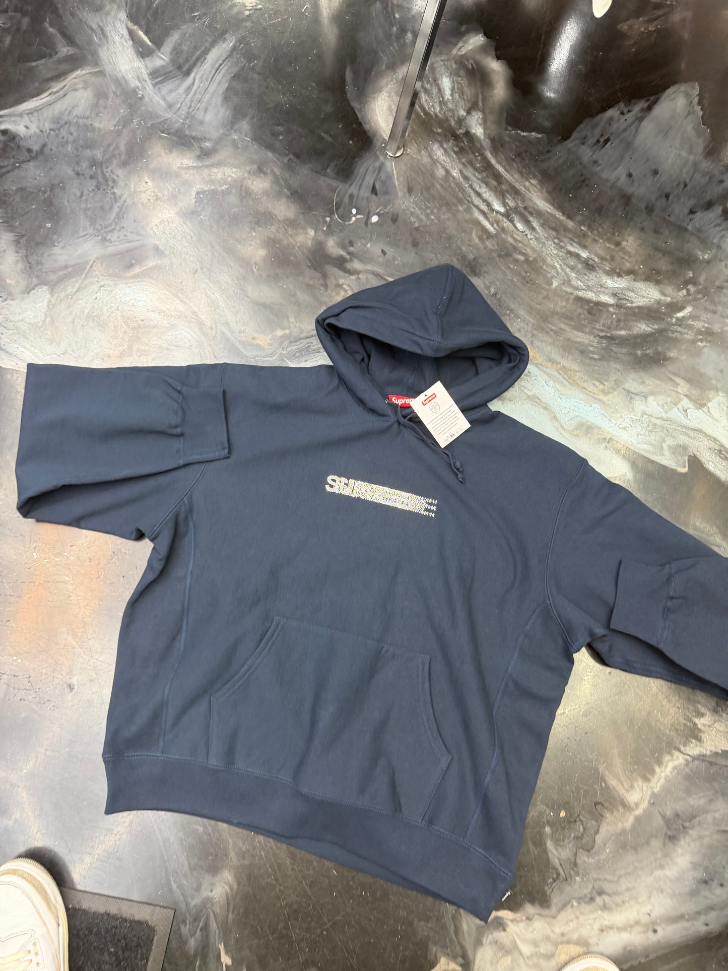 Supreme Swarovski Motion Logo Hooded Sweatshirt navy