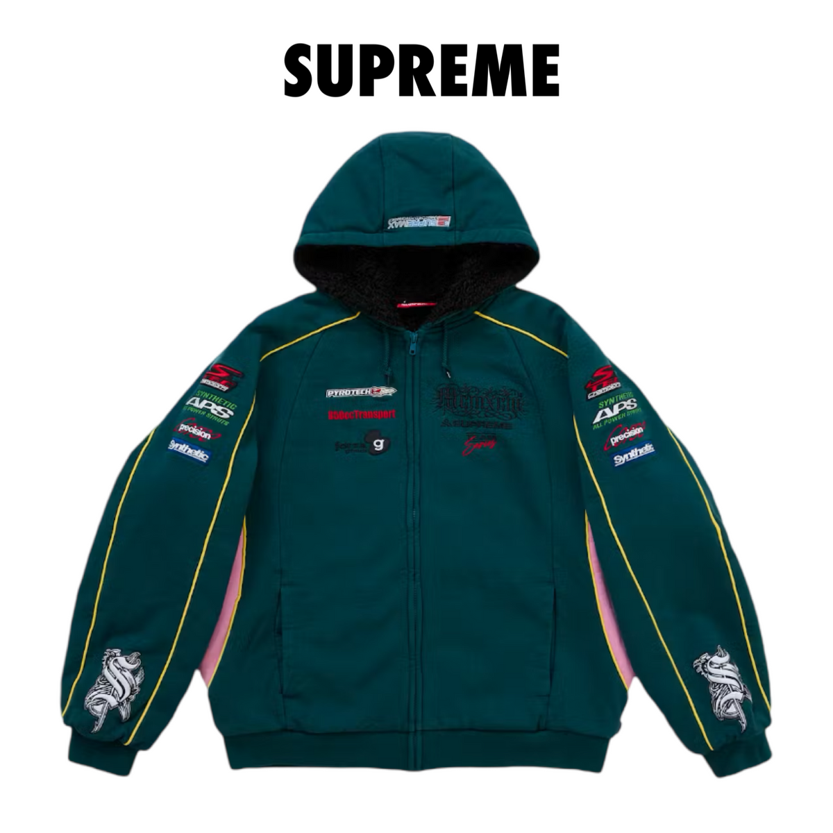 Supreme Racing Lined Zip Up Hooded Sweatshirt Dark teal
