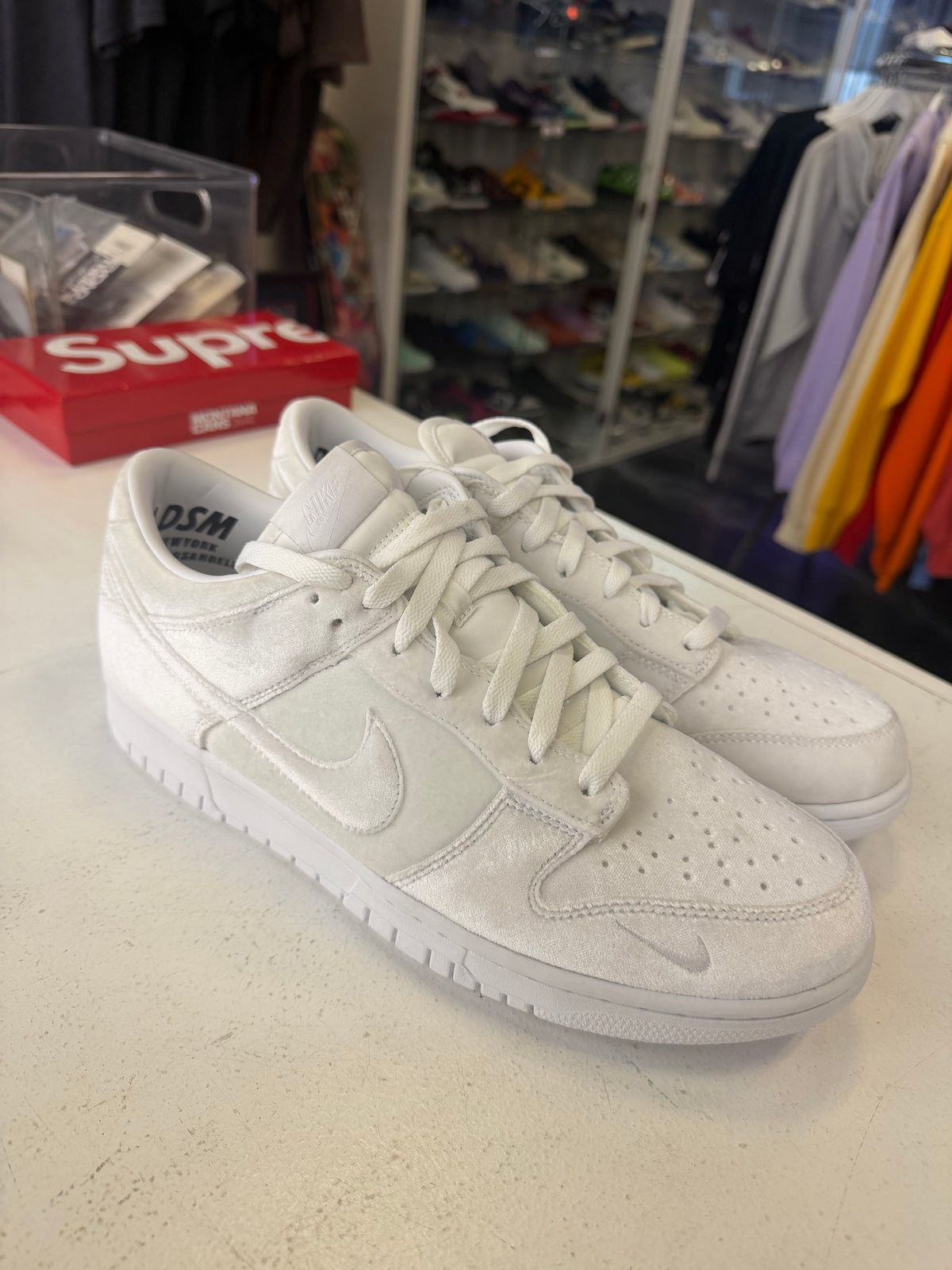 Nike Dunk Low Dover Street Market Triple White Velvet