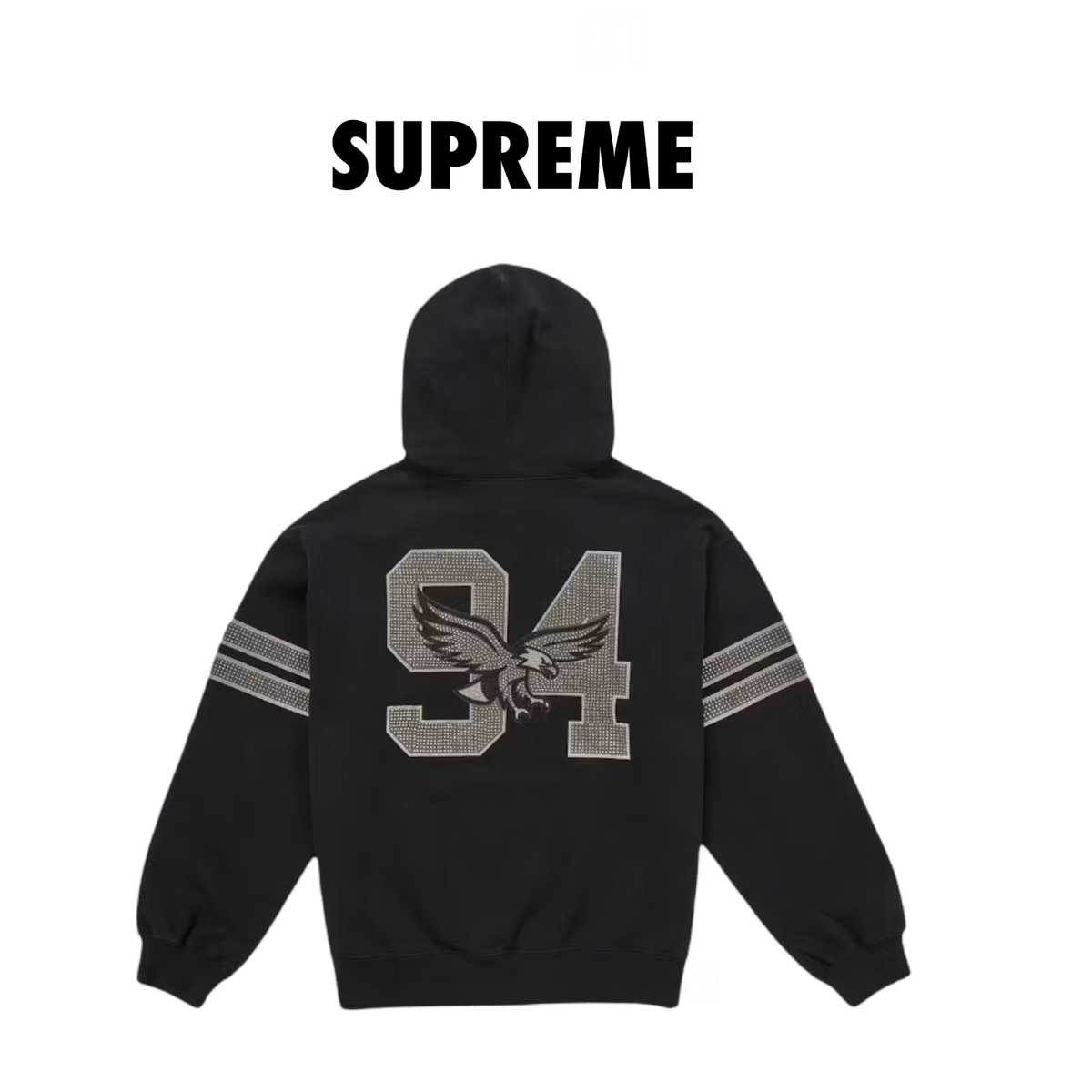 Supreme Rhinestone Eagle Hooded Sweatshirt Black