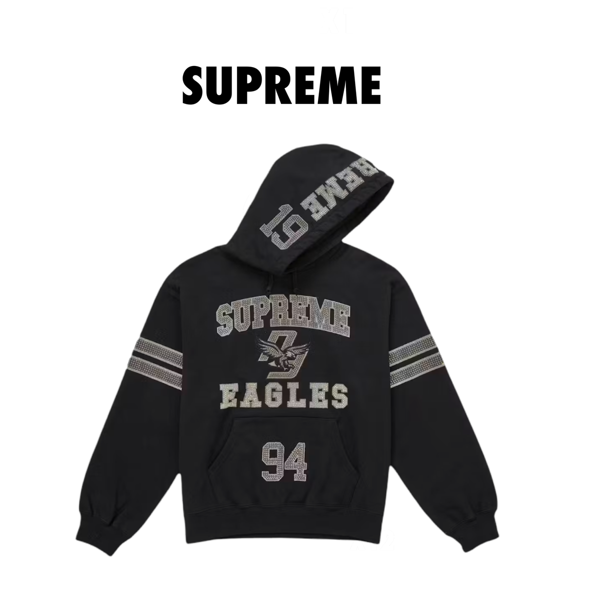 Supreme Rhinestone Eagle Hooded Sweatshirt Black