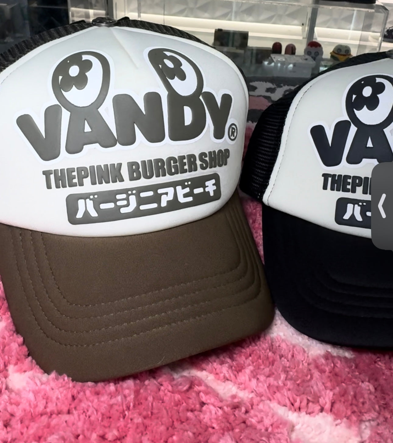 Vandy The Pink Trucket Hat Big Letters Brown