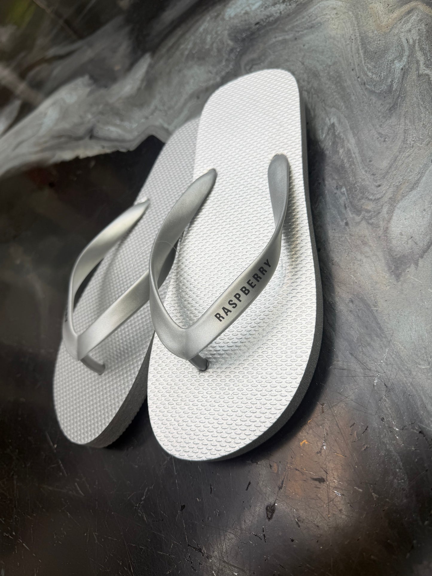 GV Gallery Raspberry Hills platinum flip flops
