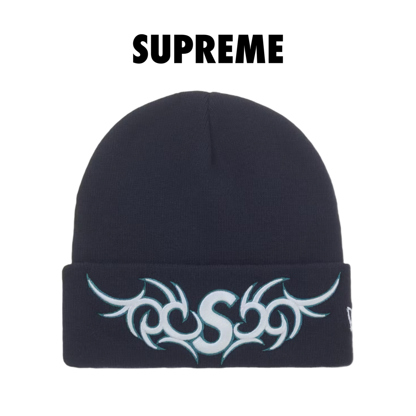 Supreme New Era Tribal S Logo Beanie Navy