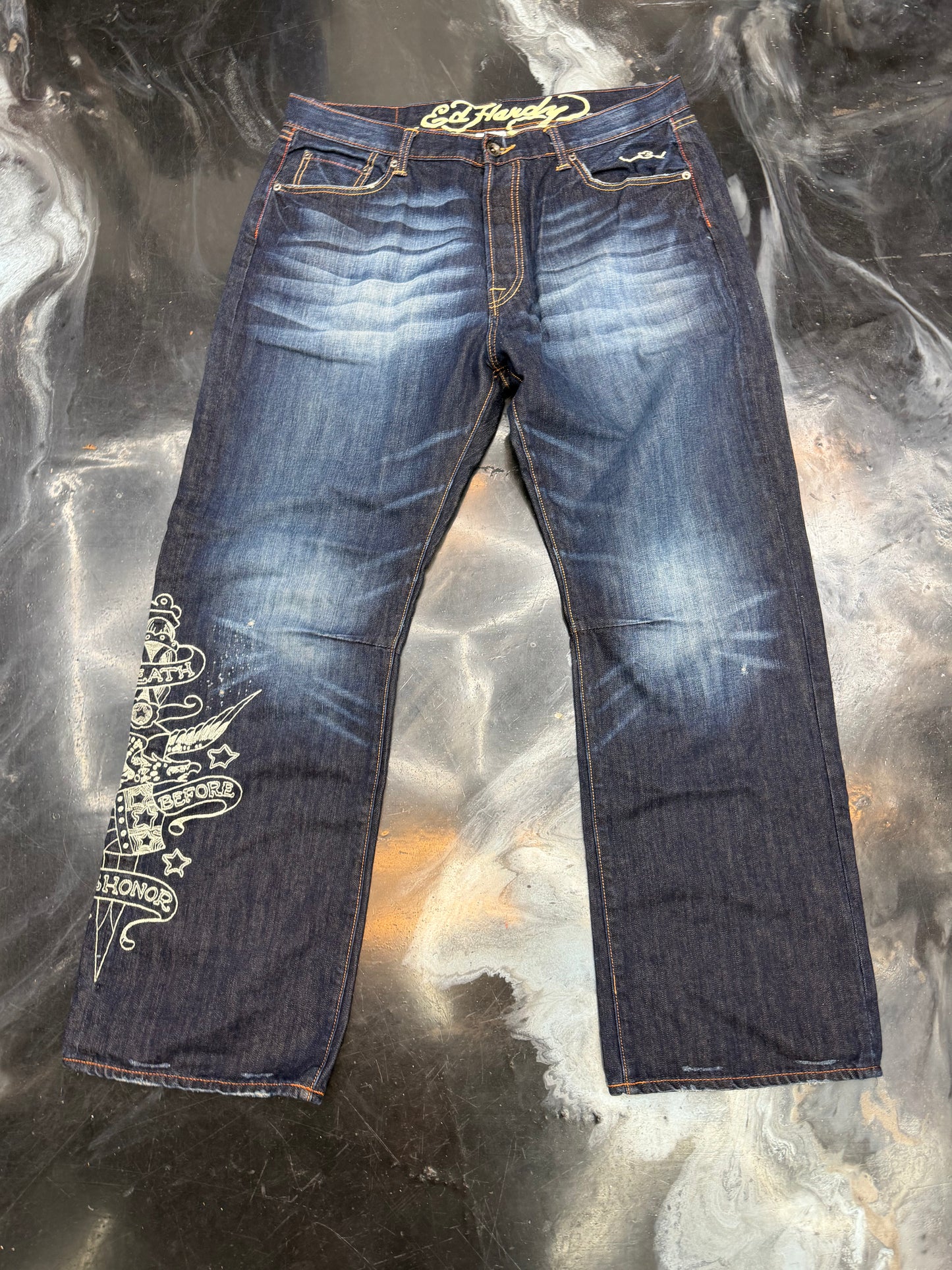 Vintage Ed Hardy By Christian Audigier jeans Denim  40 X34 Wide Leg 2000’s