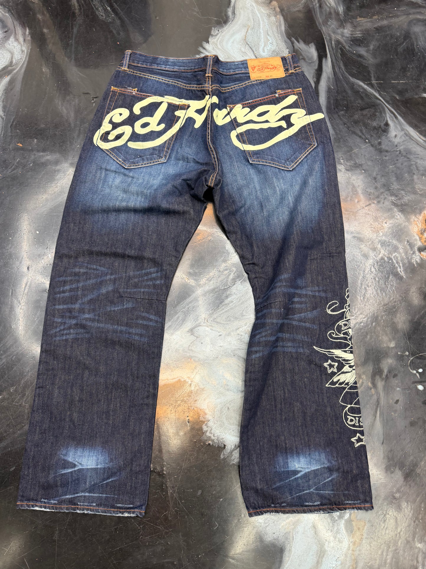 Vintage Ed Hardy By Christian Audigier jeans Denim  40 X34 Wide Leg 2000’s