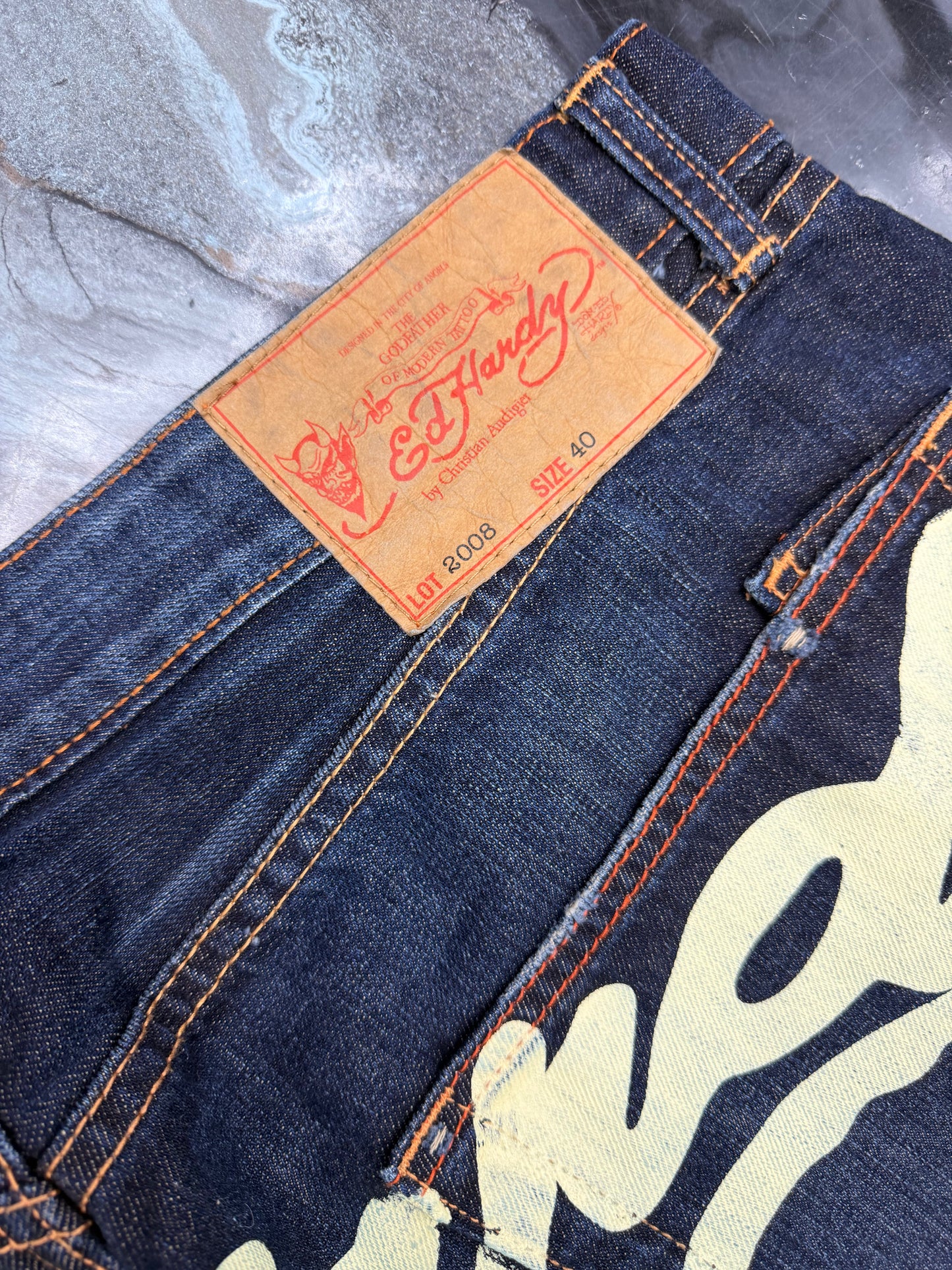 Vintage Ed Hardy By Christian Audigier jeans Denim  40 X34 Wide Leg 2000’s