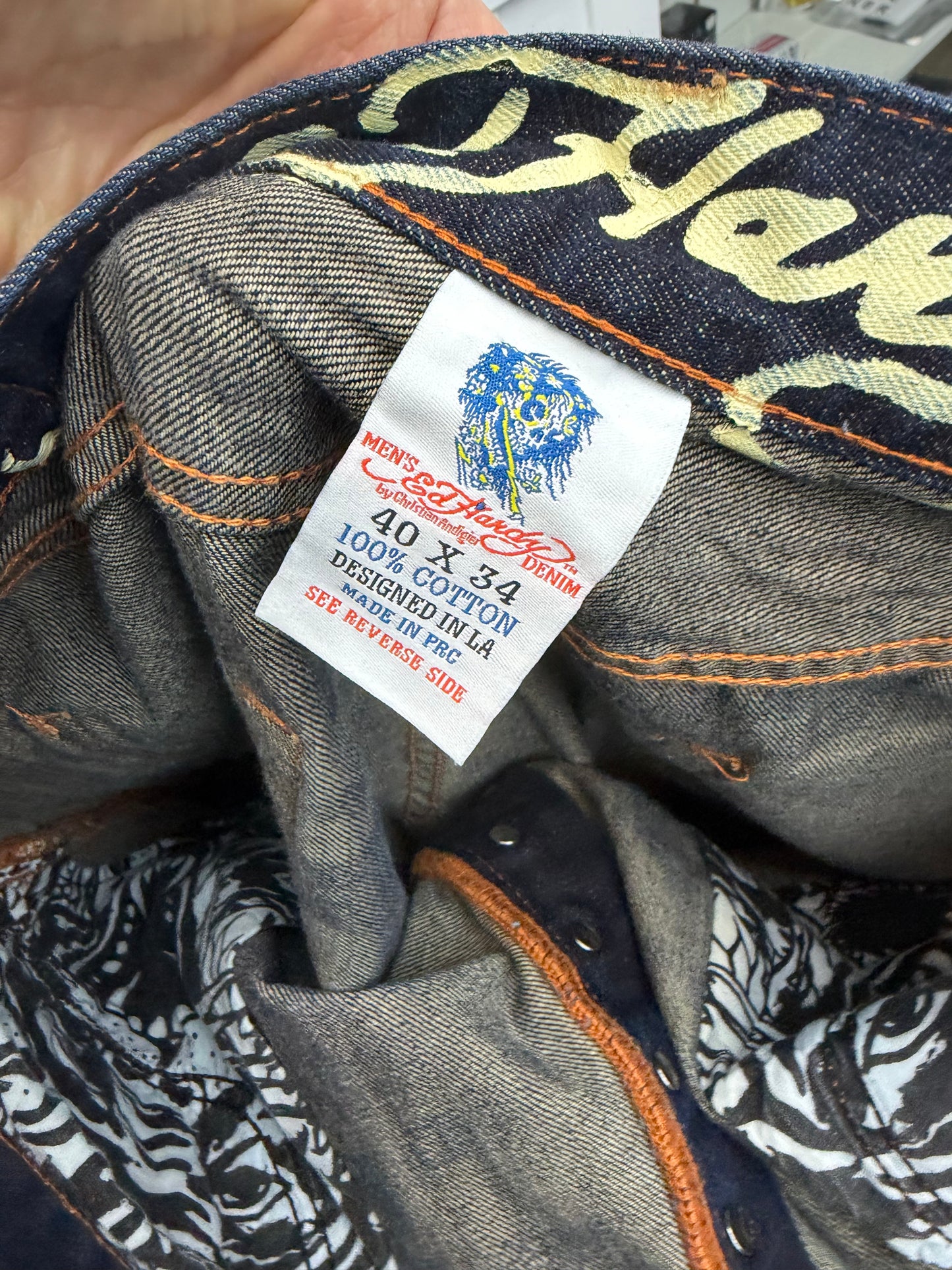 Vintage Ed Hardy By Christian Audigier jeans Denim  40 X34 Wide Leg 2000’s