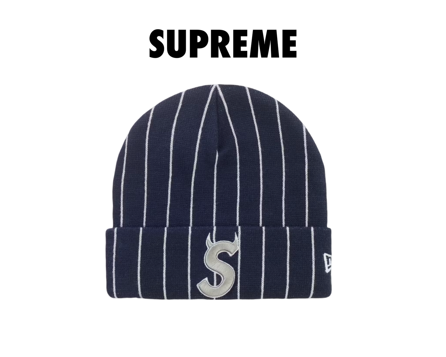 Supreme New Era Devil S Logo Beanie navy stripe