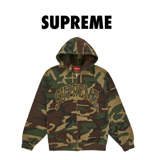 Supreme Cracked Raglan Zip Up Hooded Sweatshirt Woodland Camo