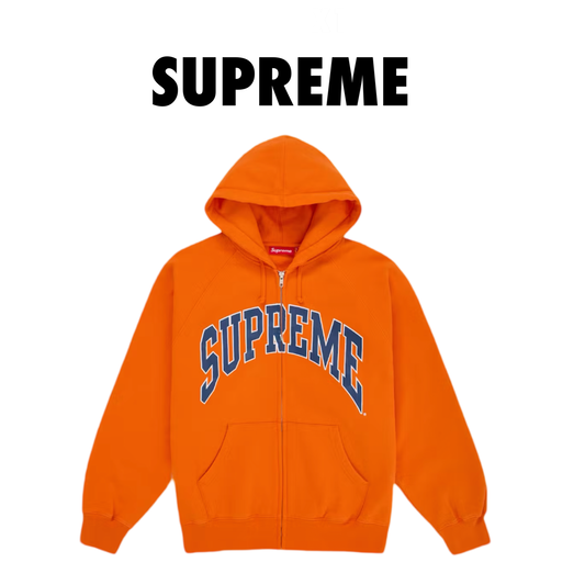 Supreme Cracked Raglan Zip Up Hooded Sweatshirt Dark Orange