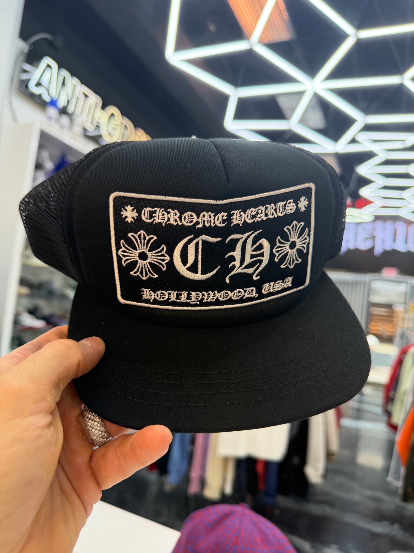 Chrome Hearts CH Hollywood Trucker Hat black / black
