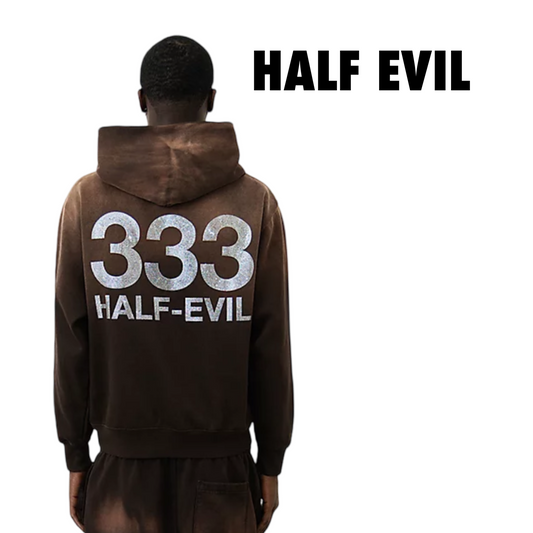 HALF EVIL Rhinestone Brown Wash Hoodie