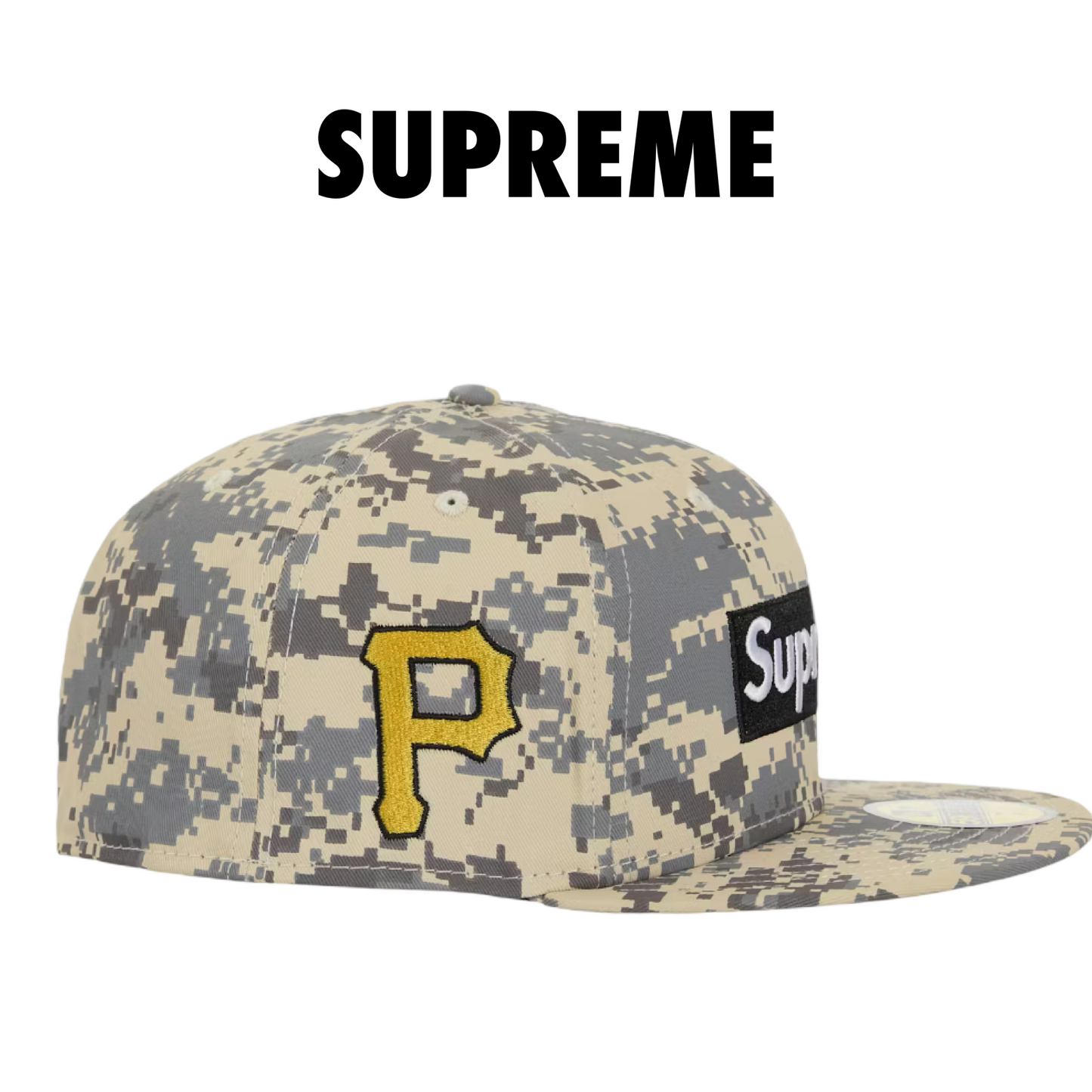 Supreme MLB Teams Box Logo New Era 59Fifty Cap Digital Camo Pittsburg Pirates 7 1/2