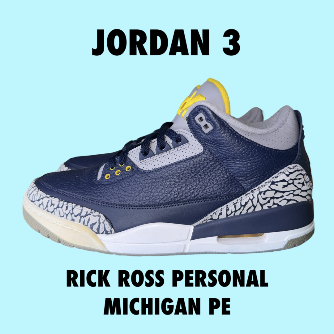 Jordan 3 PE Michigan Player Exclusive Rick Ross Owned And Worn size 11.5