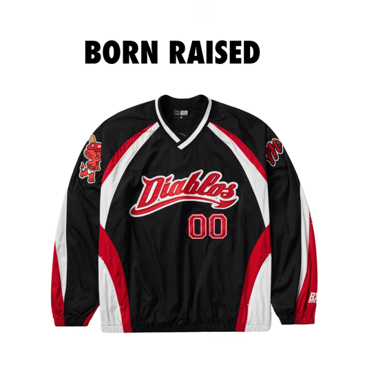 BORN X RAISED + DIABLOS V-NECK PULLOVER: BLACK / RED