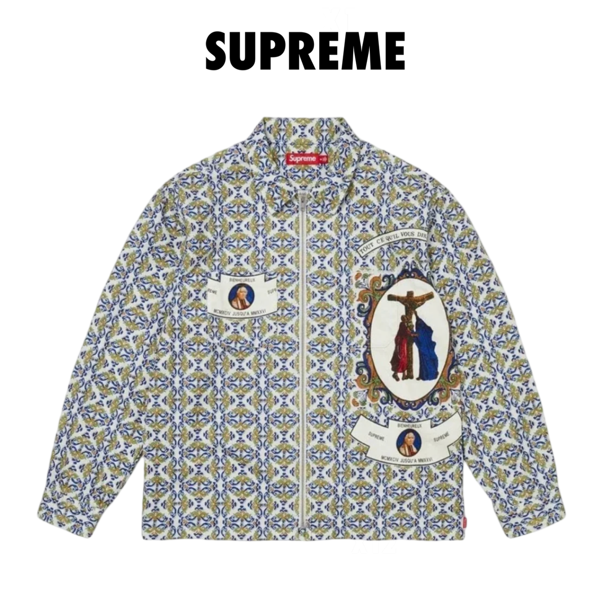 Supreme Devotion Flannel Zip Up Shirt white blue