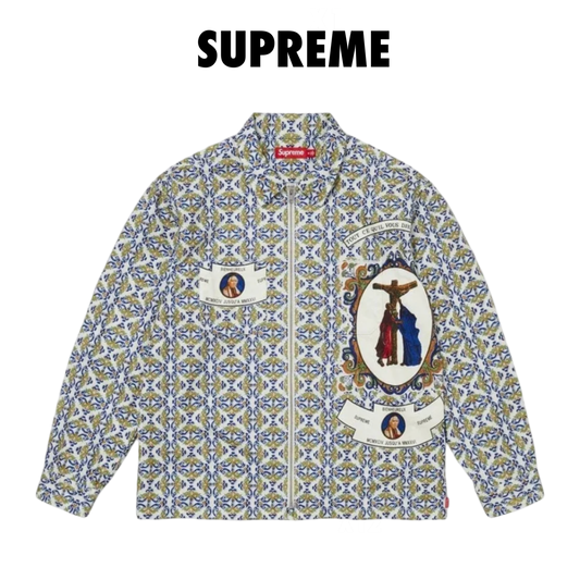 Supreme Devotion Flannel Zip Up Shirt white blue