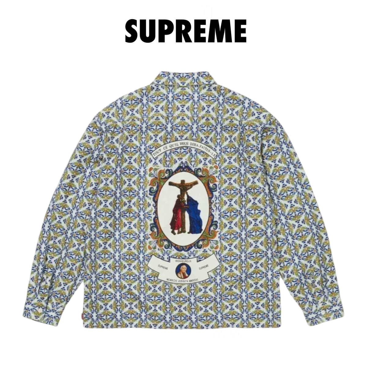 Supreme Devotion Flannel Zip Up Shirt white blue