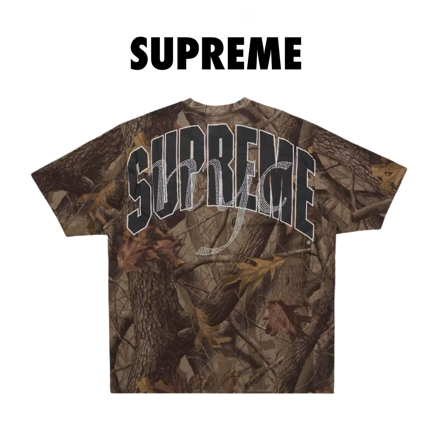Supreme Rhinestone Script S/S Top Realtree Hardwoods camo