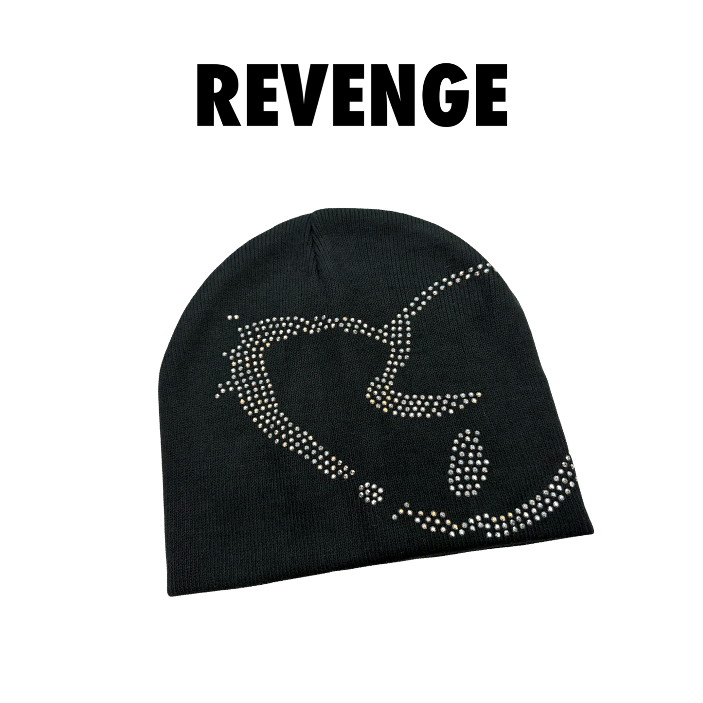 REVENGE X HEARTBREAK RHINESTONE BEANIE BLACK/CRYSTAL