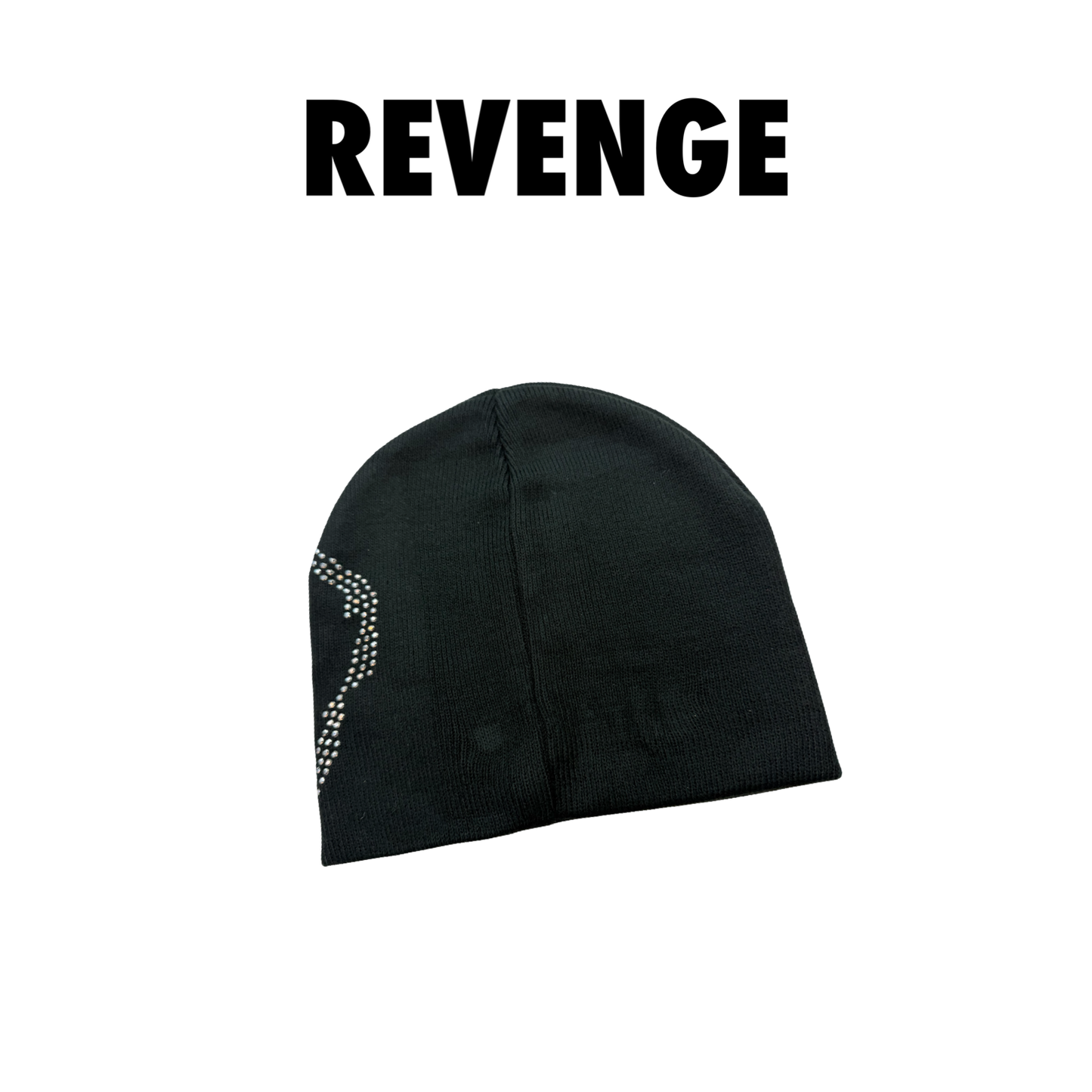 REVENGE X HEARTBREAK RHINESTONE BEANIE BLACK/CRYSTAL