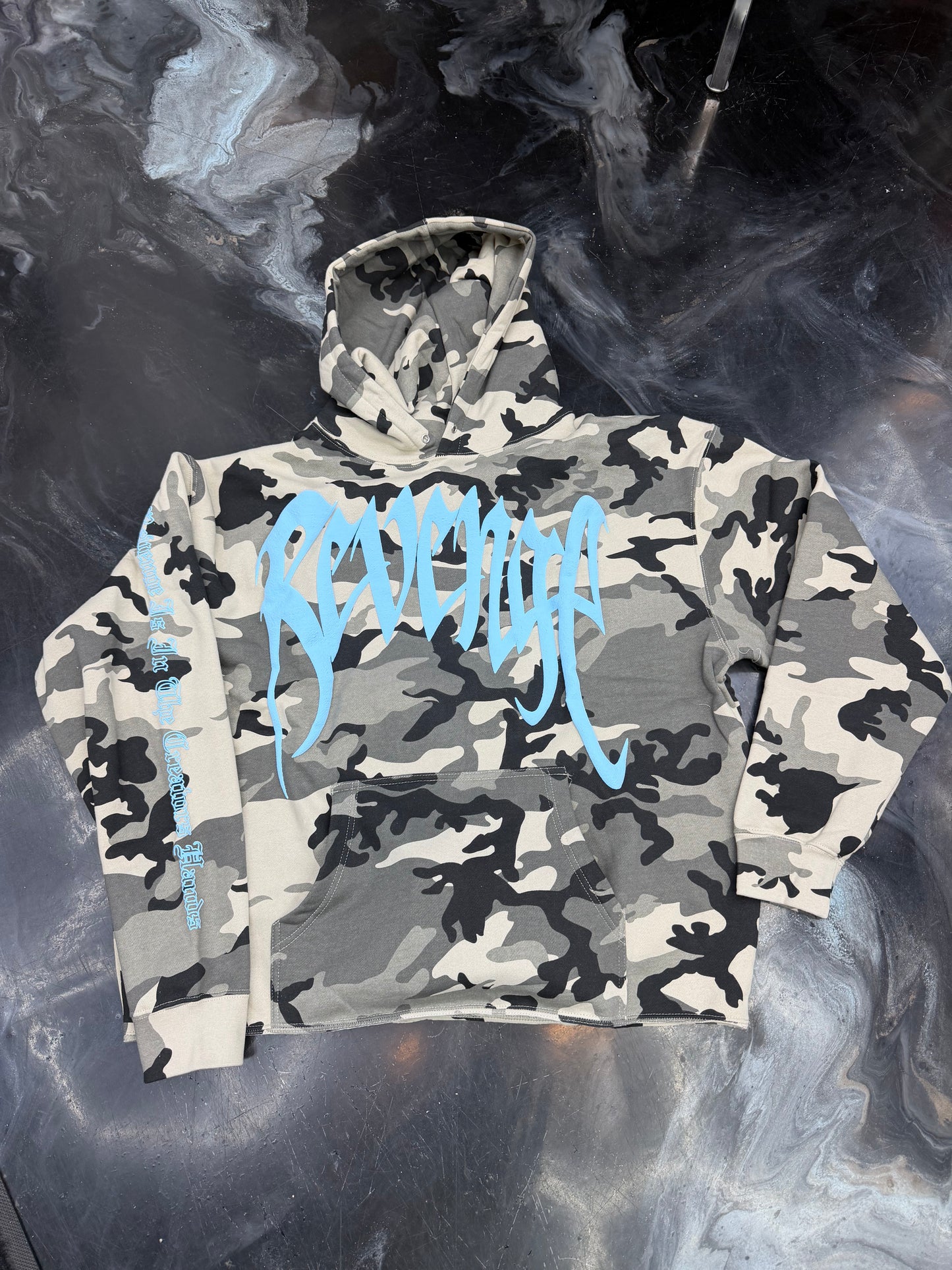 Revenge x XXXtentacion KILL CROPPED HOODIE SNOW CAMO/BABY BLUE
