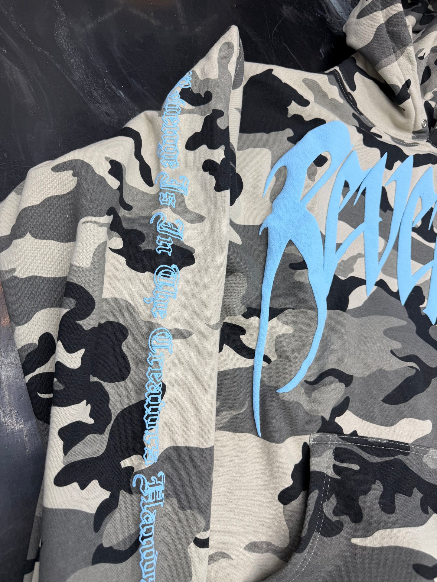 Revenge x XXXtentacion KILL CROPPED HOODIE SNOW CAMO/BABY BLUE