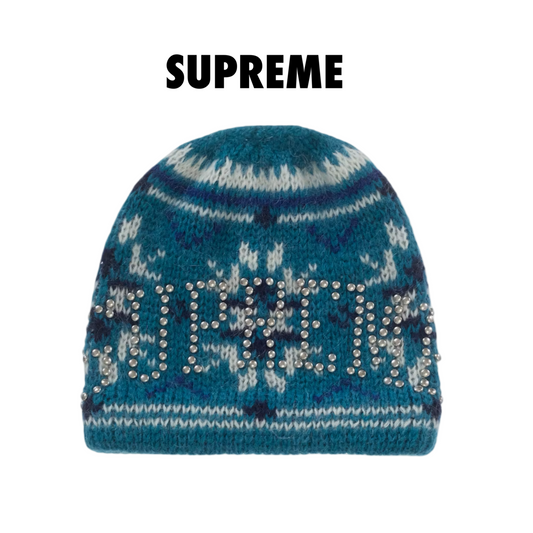Supreme Studded Fair Isle Beanie blue