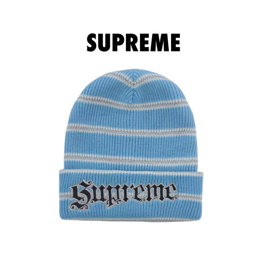 Supreme Metallic Stripe Beanie Light blue