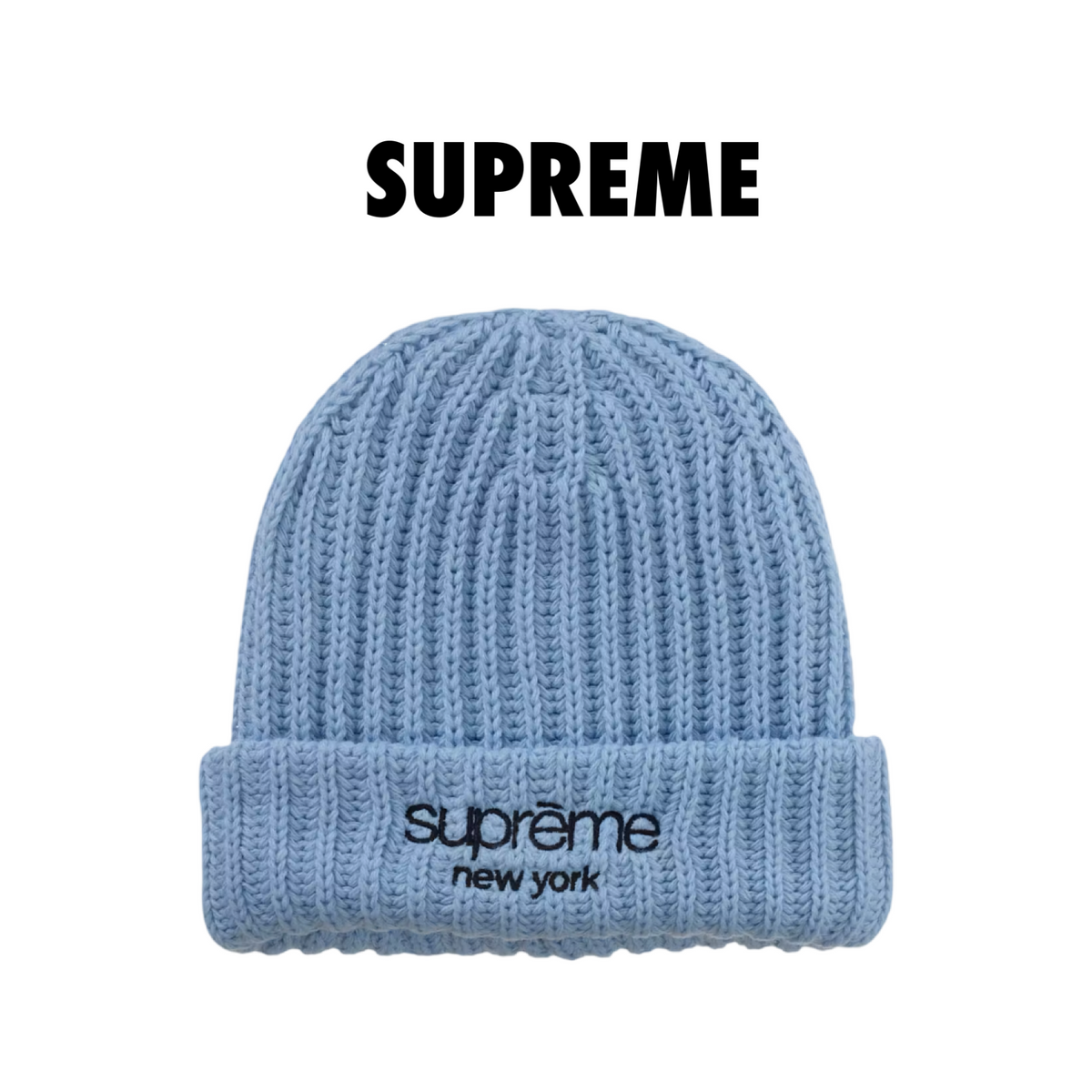 Supreme Classic Logo Chunky Ribbed Beanie (FW26) Light blue