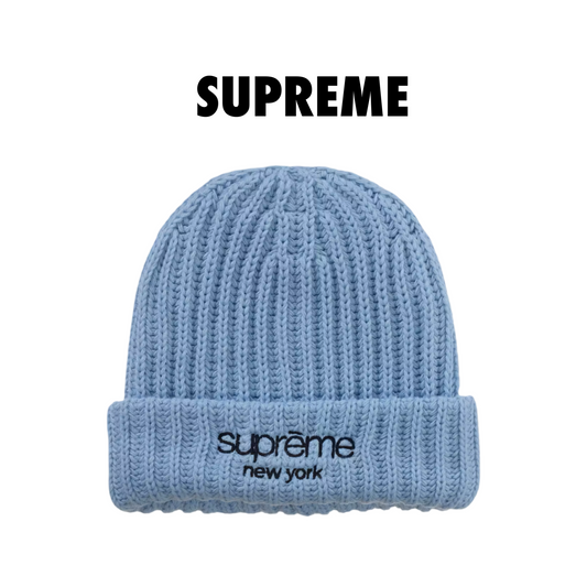 Supreme Classic Logo Chunky Ribbed Beanie (FW26) Light blue
